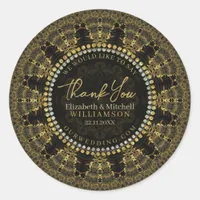 Batik Sunshine Black Gold Thank You Classic Round Sticker