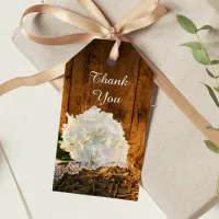 White Hydrangea and Barn Wood Wedding Favor Tags