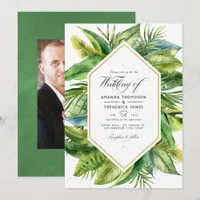 Watercolor Tropical Leaves Wedding Photo Invitation