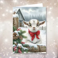 Cute Festive Baby Goat on the Farm Christmas Card