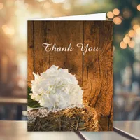 White Hydrangea and Barn Wood Wedding Thank You