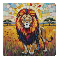 Vibrant Colorful Lion Mosaic   Trivet