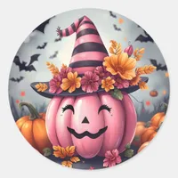 Pretty Pink Halloween Pumpkin Jack-o-lantern Classic Round Sticker