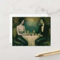 Gorgeous Vintage Mermaid Couple Dinner Party Postcard