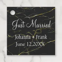 Just Married Black and Gold Marble Favor Tags