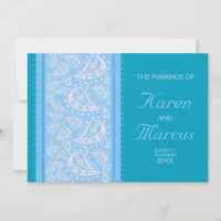 Blue Spice Paisley Wedding  5x7 Invitation