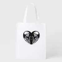 Skeleton Heart Hands Sign Halloween Costume Retro  Grocery Bag