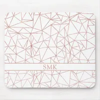 Girly Rose Gold Foil Polygon Geometric Monogram Mouse Pad