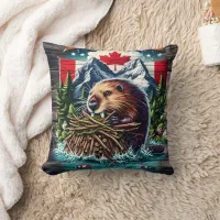 Canadian Beaver by Snowy Peaks Throw Pillow