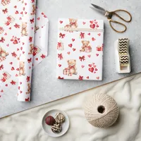 Cute Valentine Teddies with Red Hearts Wrapping Paper