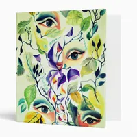 Handpainted Elegant Feminine Eyes Colorful Leaves  Binder