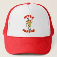 Pizza Partier Funny Cartoon Slice Design Trucker Hat