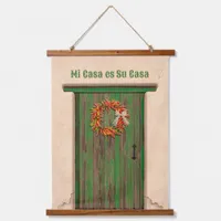 Southwest Chile Wreath on Rustic Green Wood Door Hanging Tapestry