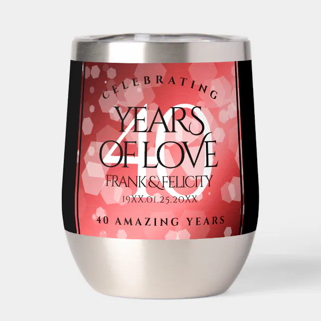 Elegant 40th Ruby Wedding Anniversary Celebration Thermal Wine Tumbler