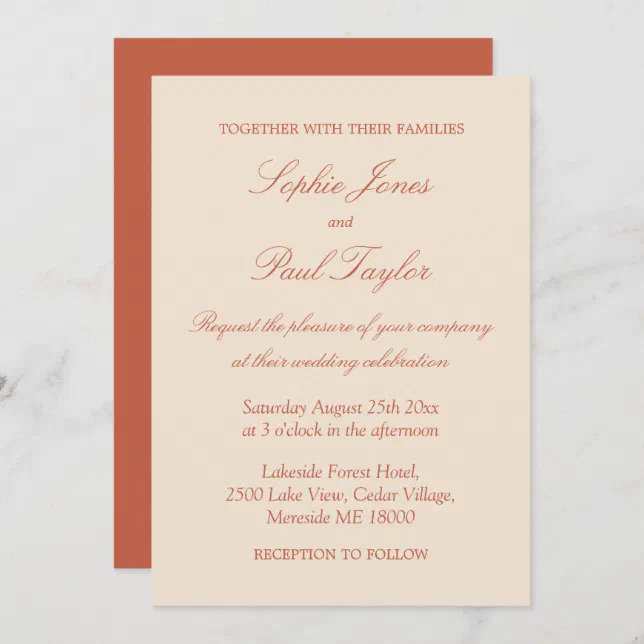 Elegant Terracotta Script Wedding Invitation