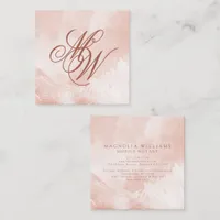 Blush Pink Terracotta Shimmer Monogram Square Business Card