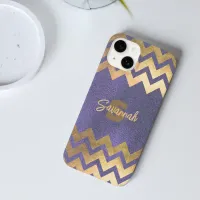 Modern Stylish Chic Purple And Gold Chevron Case-Mate iPhone 14 Case