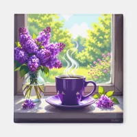 Pretty Purple Lilacs and Coffee  Magnet