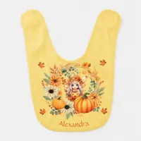 Cute Pumpkin Fairy in Autumn Wreath Baby Bib