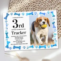 Blue Paw Prints Custom Dog Birthday Party Photo Invitation