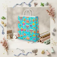 Festive Blue Watercolor Hanukkah Birthday Medium Gift Bag