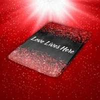 Monogram - White text on black with red glitter | Bath Mat