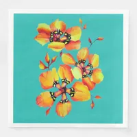 Elegant Orange Flowers - Aqua- Customize your Own Paper Dinner Napkins