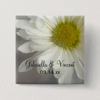 Soft White Daisy on Gray Wedding Button