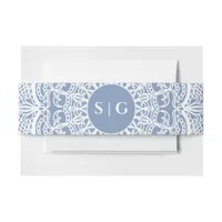 Elegant dusty blue white lace mandala classic invitation belly band