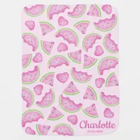 Custom Name Pink Watermelon Baby Girl Blanket