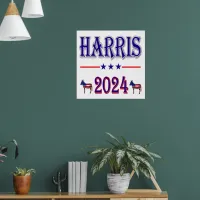 Harris 2024 Pres Democrat Donkeys USA Flag Poster