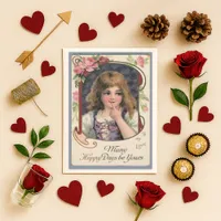 Whimsical Purple Vintage Child Rose Love Holiday Card