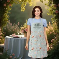 Sage green pink coral peach florals apron