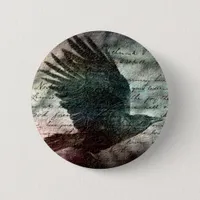 Poe's Grunge Raven With Colorful Background Button