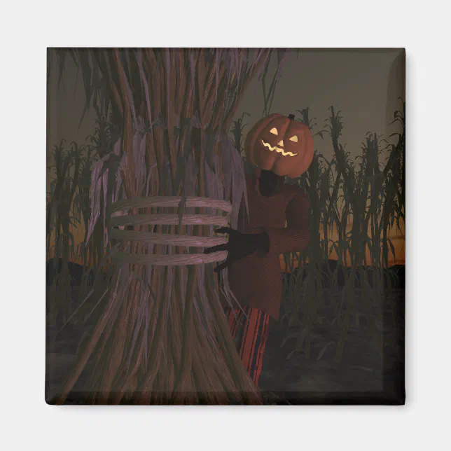 Spooky Pumpkin Head Scarecrow Magnet