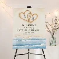 Beach Wedding Welcome Sign with Sand Hearts