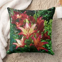 Stunning Red Orange Asiatic Lilies Flowers Throw Pillow