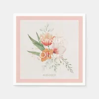 Blush Pink and Peach Floral Wedding  Napkins