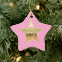 Chic Christmas metallic gold star pink Ceramic Ornament