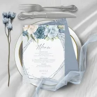 Floral Sparkles Wedding Menu3 Blue ID889