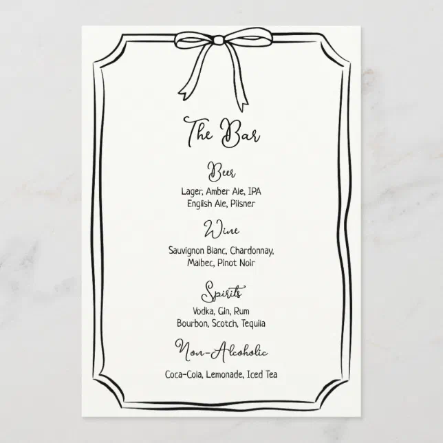 Whimsical Hand Drawn Bow Girly Coquette Chic Menu