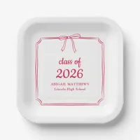 Elegant Whimsical Bow Red Custom Graduation Favor Paper Plates