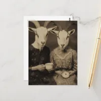 The Goat Women Tea and Donut Retro Postcard