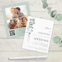 Budget Eucalyptus 3 Photos QR Code Wedding Invite