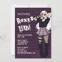 Customizable Punk Teen Girl 15th Birthday Invitation