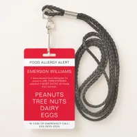 Red Food Allergy Alert Personalized Badge