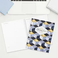 Modern Blue Gold Marble Glitter Geometric Monogram Planner