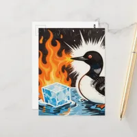 An Angry Minnesota Loon Melting Ice with Fire Postcard