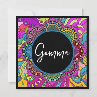 Colorful Rainbow Mandala Doodle Art Custom Name   Card