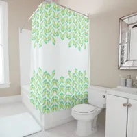 Neon green leaves - fractal art, shower curtain